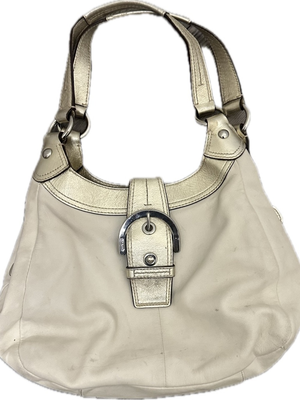 Coach Cream and Gold Leather Shoulder Bag